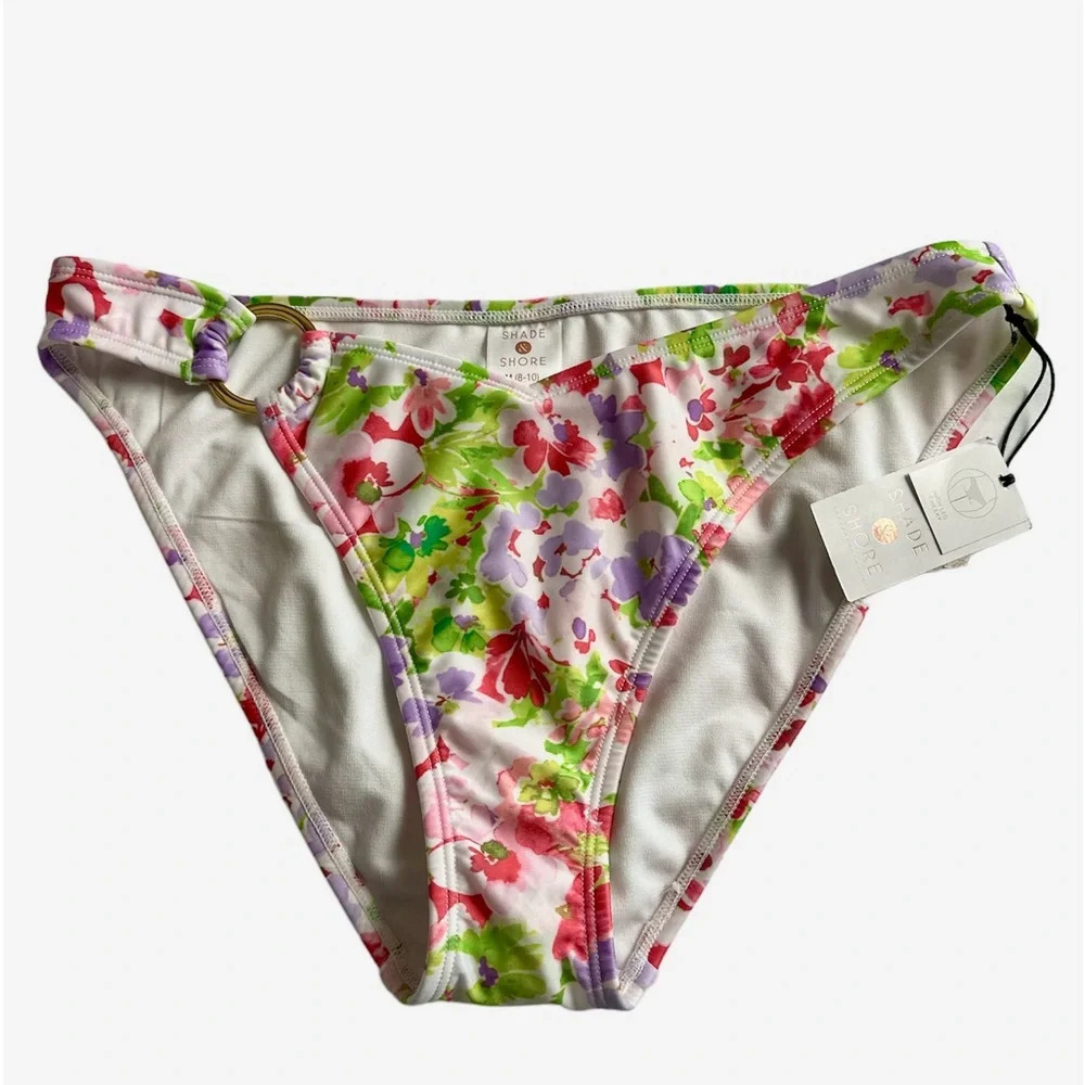 SHADE & SHORE Floral High Leg Cheeky Size 8-10 Bikini Bottom BNWT